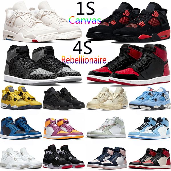 

jumpman 4 4s basketball shoes men women canvas red thunder black cat tour yellow 1 1s rebellionaire bred patent brotherhood university blue