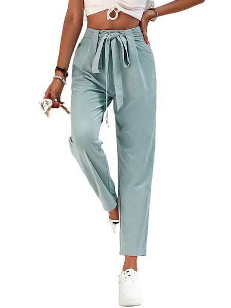 

high waist belted straight leg pants f9dx#, Black;white