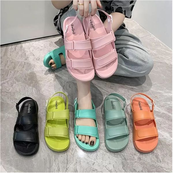 

50%off sandals pvc platform for women nice summer shoes woman flats beach female footwear sandles heels 07042, Black