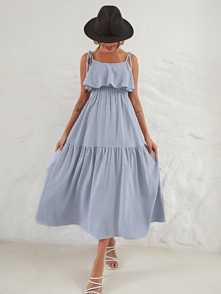 

flounce hem cami dress j595#, Black;gray