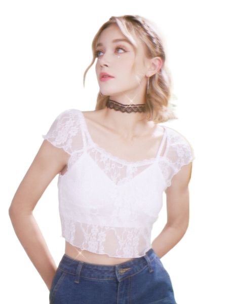 

romwe lace sheer without cami c5cp#, White