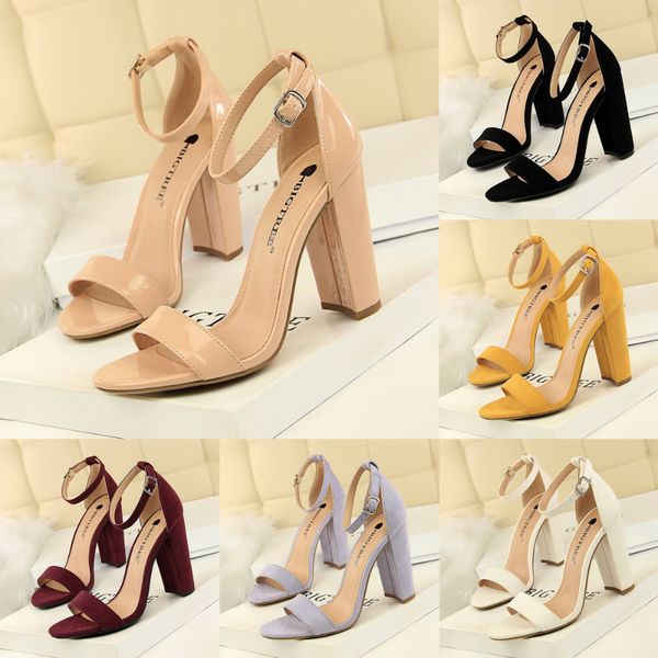 

2022 classic luxury women's work dress shoes summer fashion simple 9.5cm thick high heels nightclub one line ladies chunky heel sandals, Black