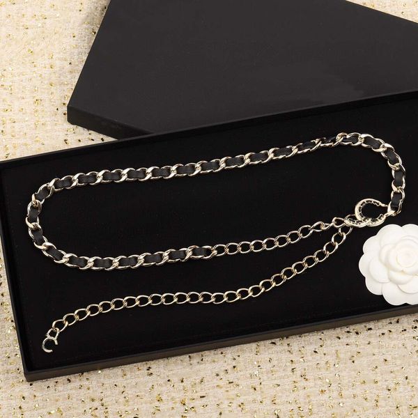 

2023 charm pendant waist belt with black genune leather and diamonds in 18k gold plated for women wedding jewelry gift have box stamp ps7584, Golden