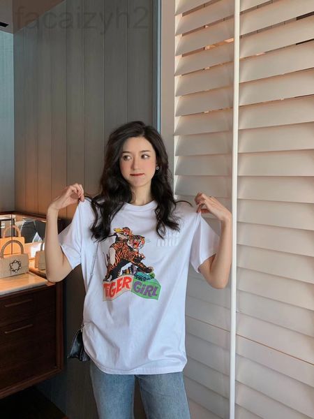 

women's t-shirt designer chaopai 22 early spring new beauty tiger print comfortable soft waxy cover color contrast american loose casua, White