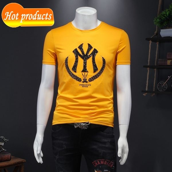 

factory direct selling tide brand clothes wholesale menswear 2022 letter sequins bottoming half sleeve youth mercerized casual short t-shirt, White;black