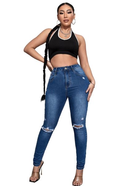 

sxy high waist ripped skinny jeans i9li#, Blue
