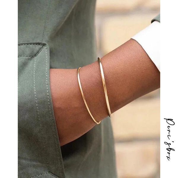 

bangle peri'sbox 2 designs round square edged thin bangles titanium steel circle gold color minimalist for women 2022, Black