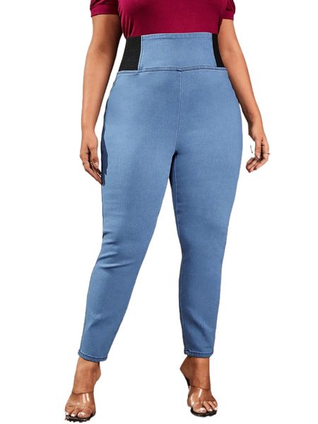 

plus wide band waist skinny jeans c8n0#, Blue