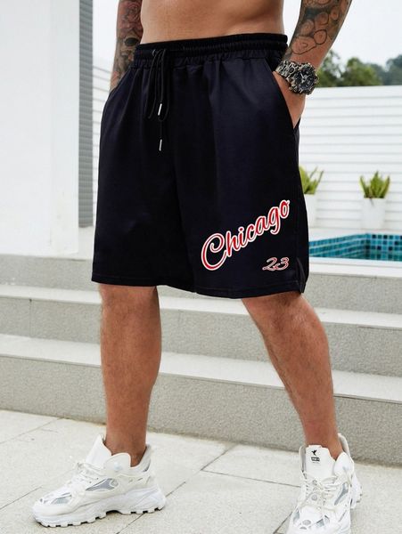 

extended sizes men letter graphic drawstring waist shorts 82ux#, White;black