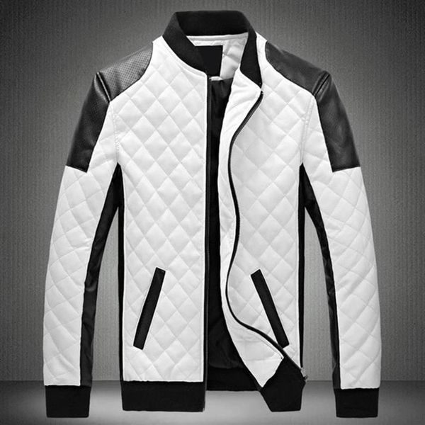 

2019 winter men's collar lingge pu leather jacket black and white color matching large size motorcycle leather sh190924180i, Black;brown
