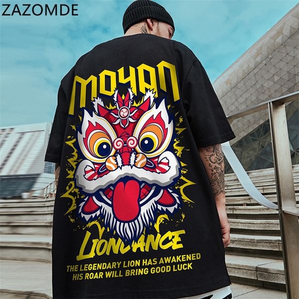 

zazomde hip hop t shirt men lion t-shirt harajuku streetwear tshirt cotton short sleeve summer tee hiphop back printed 220706, White;black