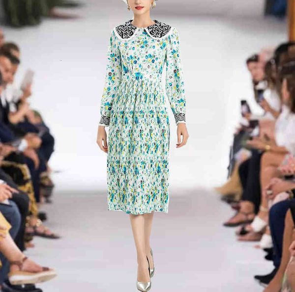 

casual dresses printed skirt women's doll neckline waist crimp small floral lantern sleeve dress, Black;gray