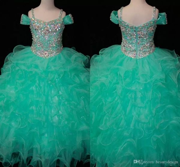 

crystals mint green flower girls dresses long little girl' pageant toddler kids for girl infant glitz communion prom ball gowns, White;blue