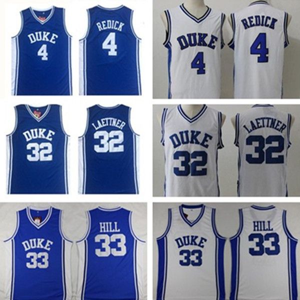 Баскетбольные майки Duke Blue Devils 4 JJ Redick 32 Кристиан Лаеттнер 33 Грант Хилл белый