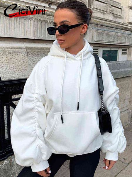 

cicivini women hooded sweater 2022 autumn hoodies pleated loose solid color casual female sweatshirt daily streetwear size xs-xl t220726, Black
