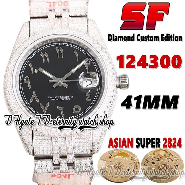 

sf latest ew124300 a2824 automatic mens watch tw126334 jh114300 diamond inlay case black arabic dial 904l steel iced out diamonds bracelet e, Slivery;brown