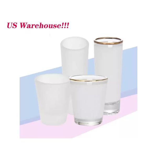 US Warehouse 1.5OZ 3oz Frosted Clear Sublimation Shot Glass Bottiglia d'acqua White Patch bordo dorato Bicchieri da vino Sublimation Tumbler Z11