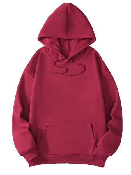 

solid kangaroo pocket drawstring hoodie y5nx#, Black