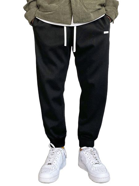 

men patched detail drawstring waist sweatpants 856q#, Black