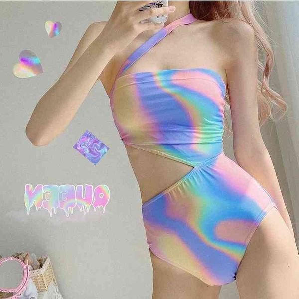 

one high waist piece bathing suit, White;black