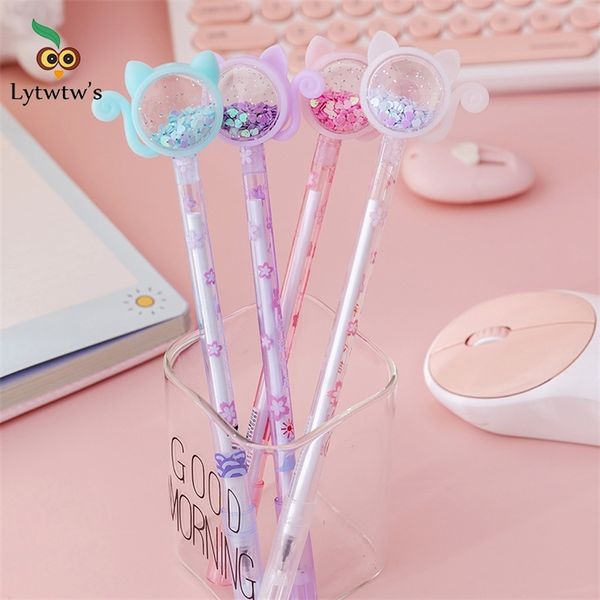 1 PCS lytwtws papelaria kawaii gel caneta escolar de escritório fornecimento romance criativo gato glitter recreação fofa caneta 220714