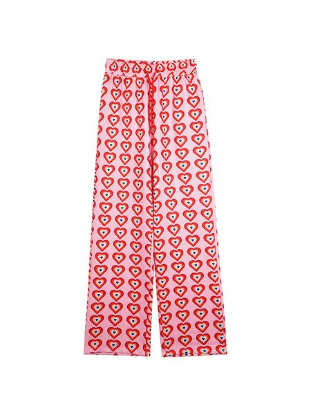 

women's pants & capris missnight pink heart printed straight elastic high waist drawstring fashion streetwear vintage harajuku, Black;white