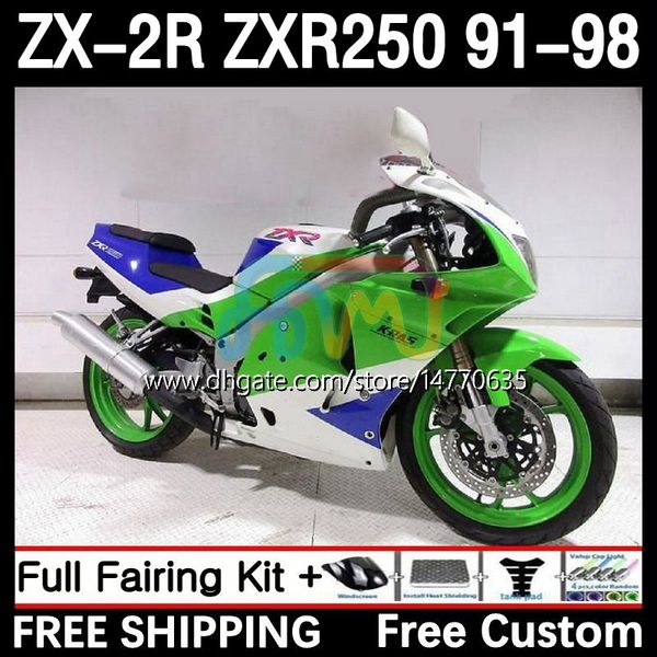 Набор для тела для Kawasaki Ninja ZXR-250 ZX 2R 2 R R250 ZXR 250 ZXR250 1991 1992 1993 1994 1995 1996 1997 1998 9dh.8 ZX-R250 ZX-2R ZX2R 91 92 93 94 95 96 97 98 FACING Green Blue Blue