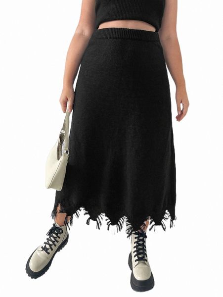 

plus distressed knit skirt h84k#, Black