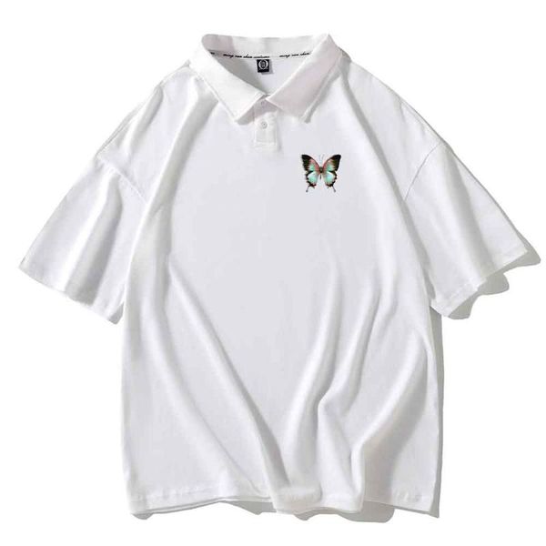 

men's polos oversized shirt men korean fashion butterfly print short sleeve plus size casual fashionmen's men'smen's, White;black