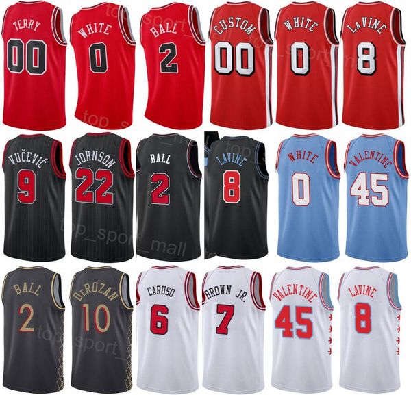 Ekran Baskılı Taslak Seçme Basketbol Dalen Terry Jersey DeMar DeRozan 11 Zach Lavine 8 Lonzo Ball 2 Coby Beyaz 0 Nikola Vucevic 9 Alex Caruso 6 Kırmızı Siyah Erkek Kadın Çocuklar