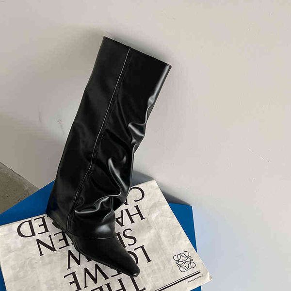 

boots dress shoes new style long fashionable pointed knee length s 220823, Black