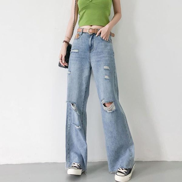 Pantaloni jeans da donna Donna Donna Fidanzato di grandi dimensioni Jean Y2k Pantaloni strappati a vita alta mamma non definiti