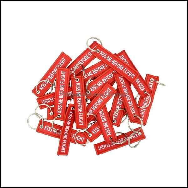 

keychains fashion accessories 20pieces size7.7x2cm aviation gift kiss me before flight warning pendant duplex woven label ca dhqxj, Silver