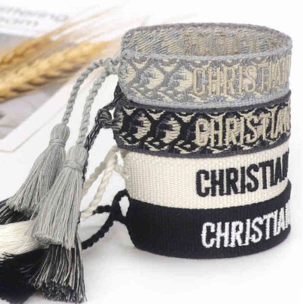 

luxury brand fashion embroidery bracelets classic women men bangles friendship charm bangle woven adjustable tassel vintage couple braided j, Golden;silver