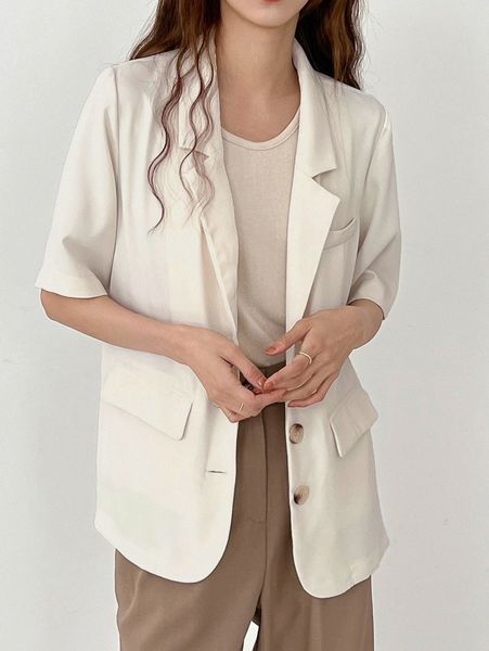 

dazy lapel collar single breasted blazer b2pu#, White
