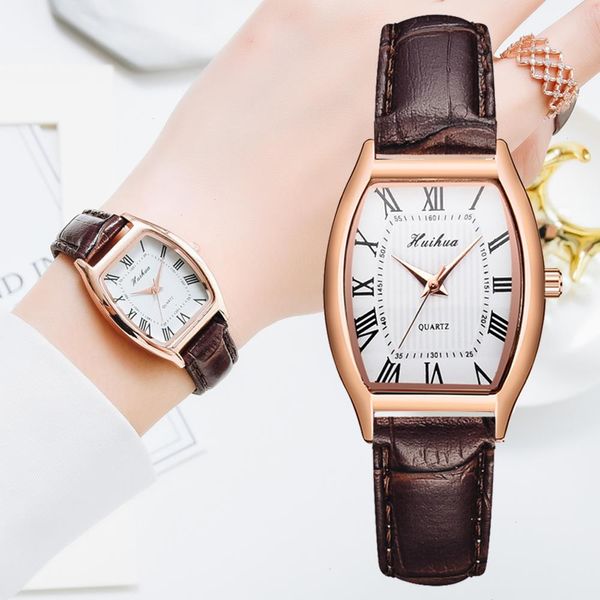 Lässige Frauen Uhren Armband Lederband Oval Quarz Ladies Uhr Women Uhr Handgelenk Relogio Feminino Brown