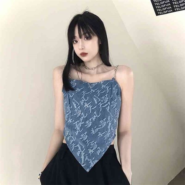 

fashion chain camis printing tank harajuku sleeveless shirts summer crop vest korean female women's 210702, White