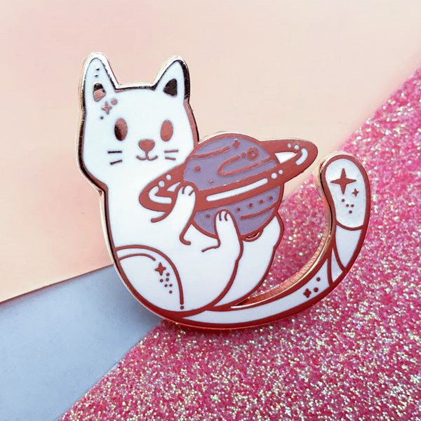 

kawaii cartoon space cute pink planet white cat star hard enamel badge brooch creative backpack lapel pin jewelry party brooch, Blue