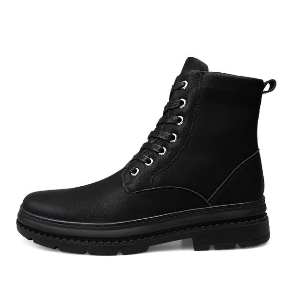 

genuine leather ankle boots for men boots plush men snow boots warm winter shoes with fur fashion plus size, Black