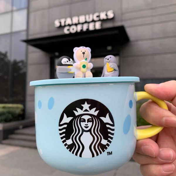 

starbucks blue silicone cover polar bear penguin mark cute cartoon ocean season gift cup set