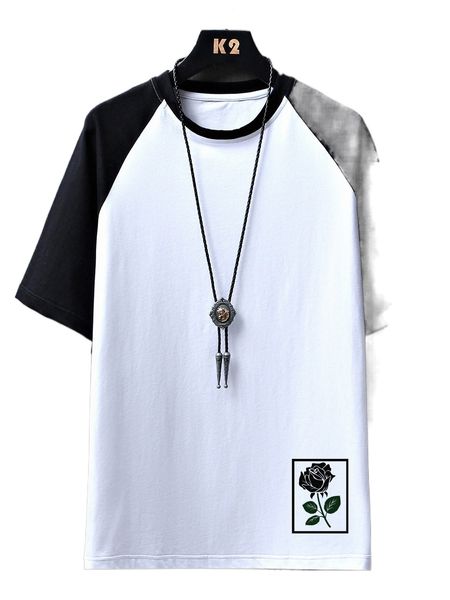 

men floral print raglan sleeve tee m4em#, White;black