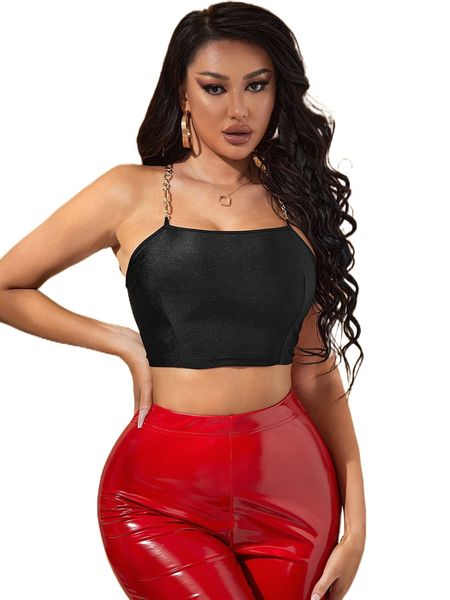 

sxy halter neck chain detail criss cross backless crop p0k0#, White
