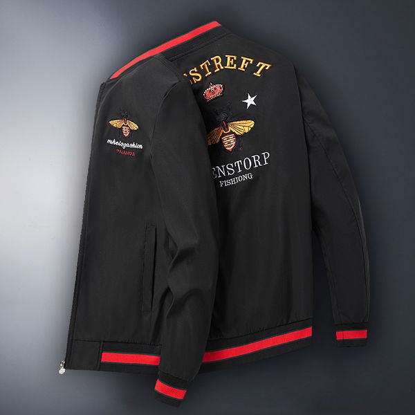 

trend vintage jacket mens bomber jackets bomber outfit black white men's bee embroidered coat, Black;brown