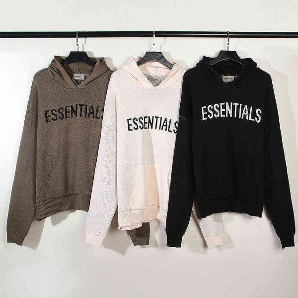 

essentials chest letter high street hooded knitted sweater plush thickening ladies warm hoodie winter autumn comfortable casual versatile me, Black
