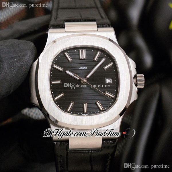 

40mm 5711 cal a324 automatic mens watch steel case black textured dial silver white stick markers leather strap watches 2022 puret280b, Slivery;brown