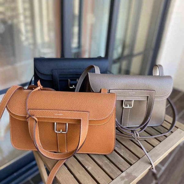 

h home 2022 layer cowhide litchi pattern horseshoe bag fashion versatile single shoulder diagonal straddle portable female