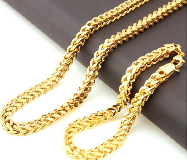 

18k gold plated chain men's positive negative necklace bracelet set, Silver