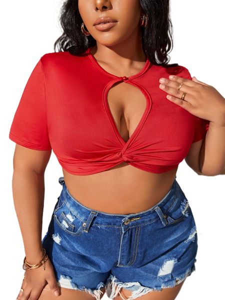 

sxy plus twist front cut out crop tee r4mz#, Black