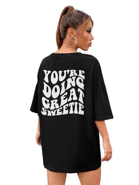 

slogan graphic drop shoulder tee m50t#, White