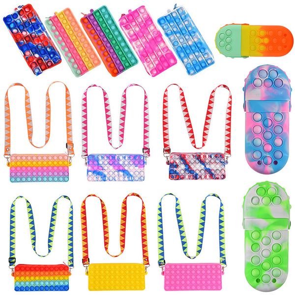 

rainbow fidget toys packet pops bubbles handbag silicone pencil case decompression toy autism needs squishy anti-stress gift